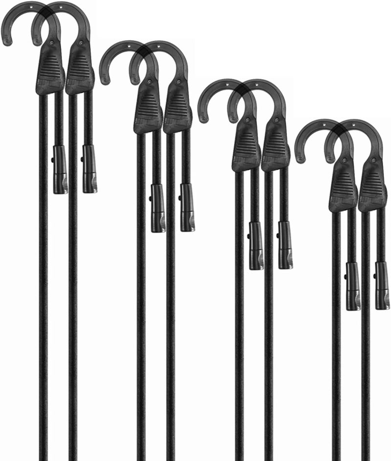 LuckyStraps 18" 36" 60" 80" Adjustable Bungee Cords Assorted Sizes with Hooks, Black Bungee Straps with Superior Elasticity & UV Resistance, Perfect for Cargo, Camping, Tarps, Tents, Bike, Luggage, etc (8 Pcs) Simple practical structure - Image 1