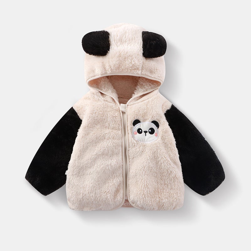 Children'S Cartoon Plush Top Baby Cute Fleece-Lined Hooded Zipper Shopback Home Clothes Jacket - Image 2