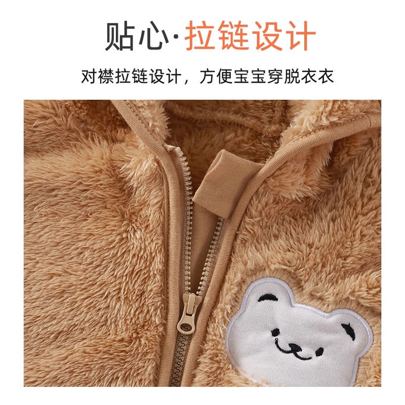 Children'S Cartoon Plush Top Baby Cute Fleece-Lined Hooded Zipper Shopback Home Clothes Jacket - Image 5