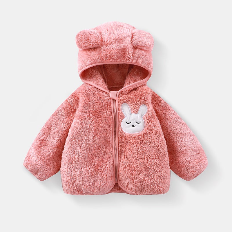 Children'S Cartoon Plush Top Baby Cute Fleece-Lined Hooded Zipper Shopback Home Clothes Jacket - Image 4
