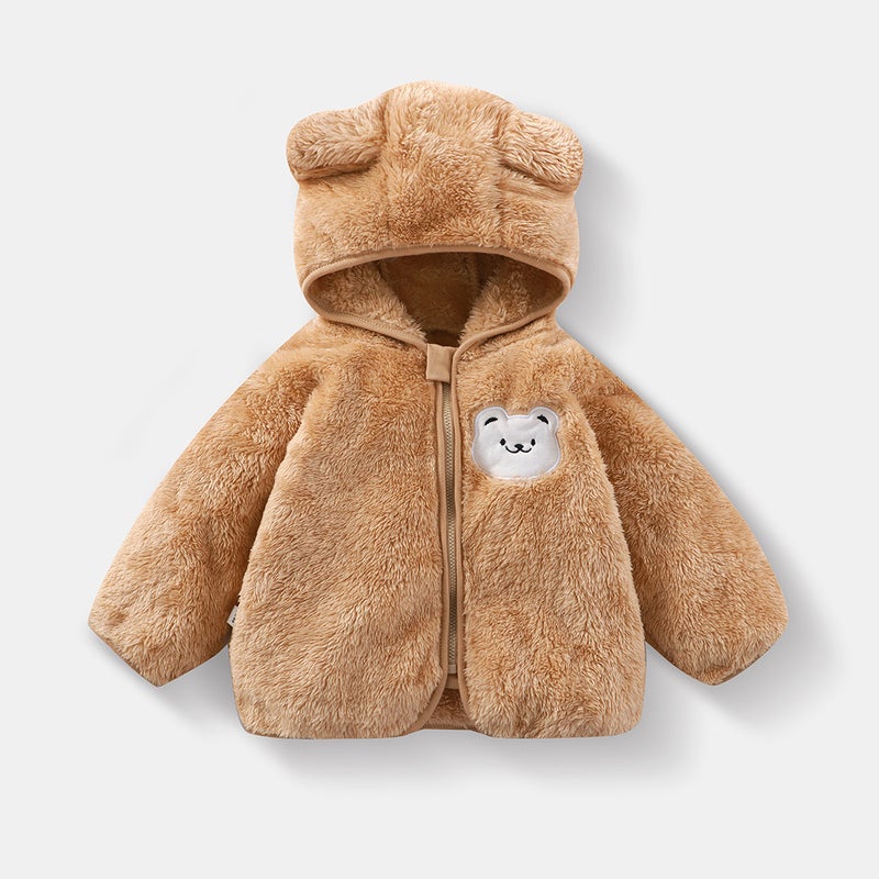 Children'S Cartoon Plush Top Baby Cute Fleece-Lined Hooded Zipper Shopback Home Clothes Jacket - Image 3