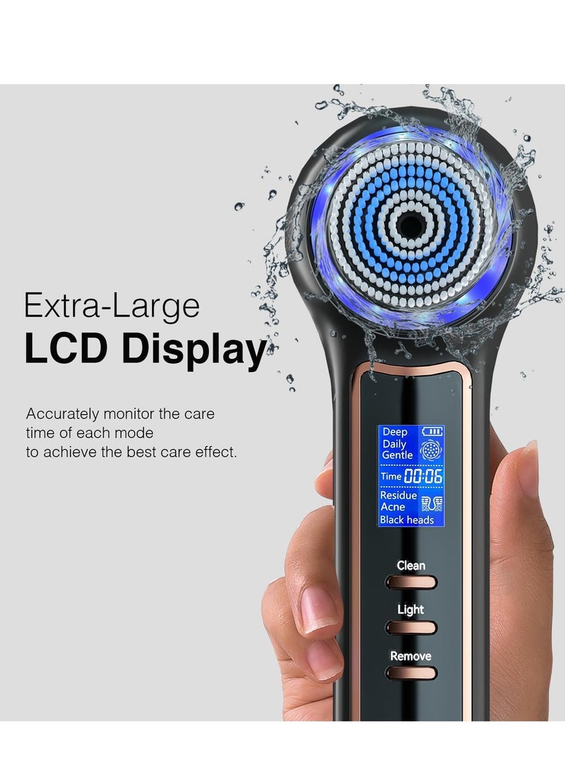 جنرال فرشاة تنظيف الوجه، منظف الوجه قابل لإعادة الشحن مع شاشة LCD، IPX7 مقاوم للماء 3 في 1 مكنسة إزالة الرؤوس السوداء للتقشير والتدليك وتنظيف المسام العميقة  - Image 5