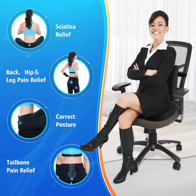 CushZone Seat Cushion, Lumbar Support Pillow with Adjustable Strap-Chair Cushions for Sciatica Pain Relief-with Washable Cover Memory Foam for Car, Travel and Wheelchair-Black - Image 2
