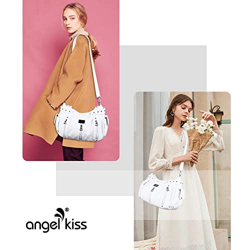 Angel Kiss Angelkiss Purses and Handbags for Women Washed Faux Leather Crossbody Hobo Satchel Shoulder Handbag Large Tote Purse(White) - Image 2