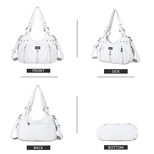 Angel Kiss Angelkiss Purses and Handbags for Women Washed Faux Leather Crossbody Hobo Satchel Shoulder Handbag Large Tote Purse(White) - Image 3