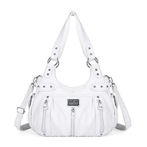 Angel Kiss Angelkiss Purses and Handbags for Women Washed Faux Leather Crossbody Hobo Satchel Shoulder Handbag Large Tote Purse(White) - Image 1