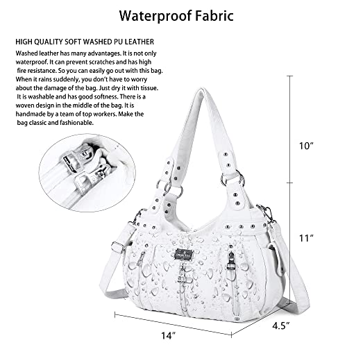 Angel Kiss Angelkiss Purses and Handbags for Women Washed Faux Leather Crossbody Hobo Satchel Shoulder Handbag Large Tote Purse(White) - Image 5