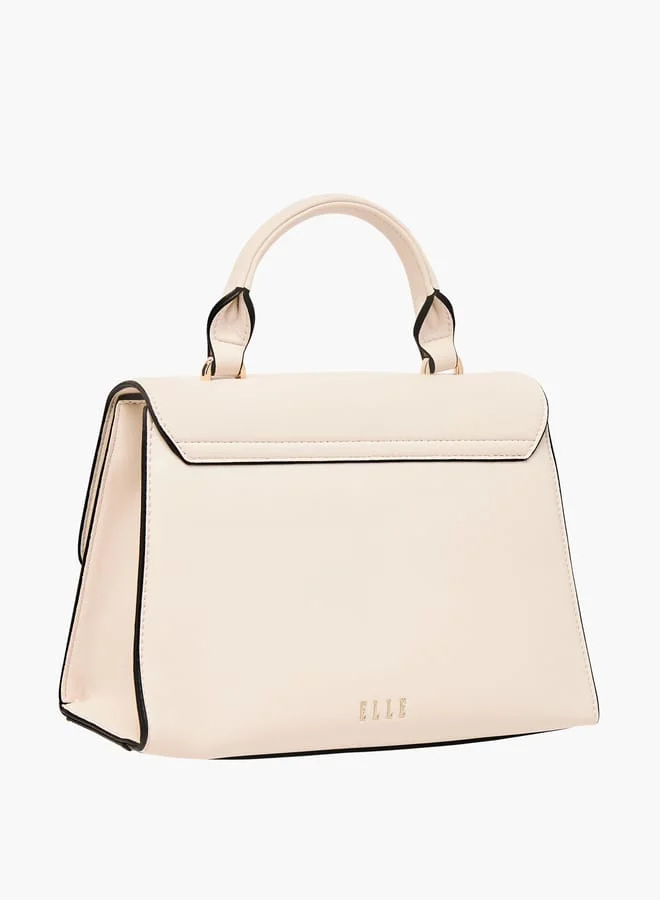 ELLE Women Monogram Print Satchel Bag with Adjustable Strap and Button Closure