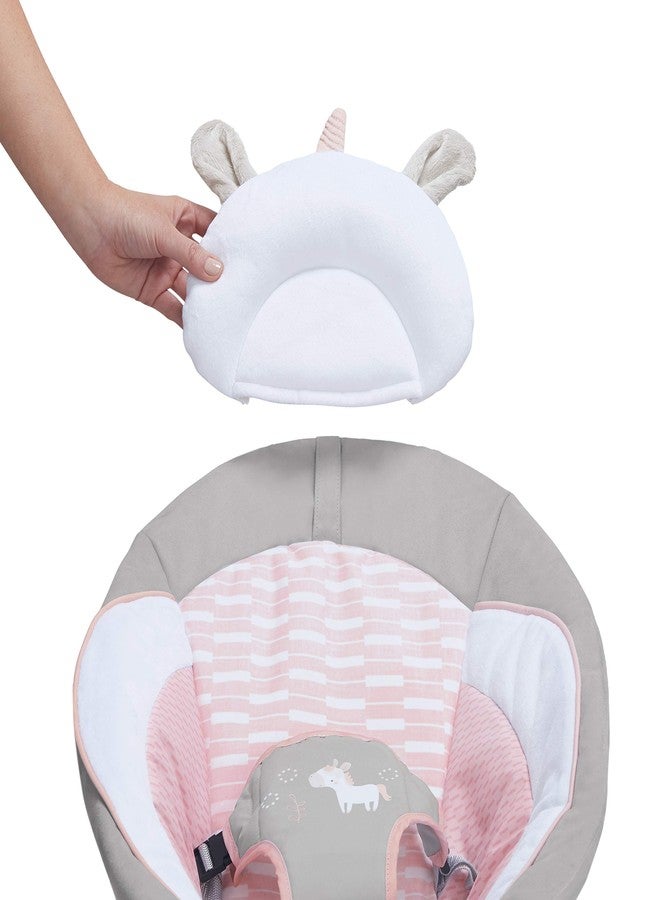 Ingenuity Soothing Baby Bouncer Infant Seat with Vibrations, -Toy Bar & Sounds, 0-6 Months Up to 20 lbs (Pink Flora the Unicorn) - Image 5