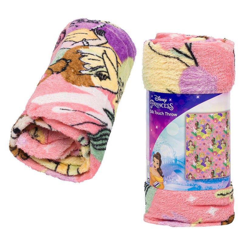 Northwest Disney Princess Kids' Bed Silk Throw Blanket 40"" x 50"", Single, Pink, 91875