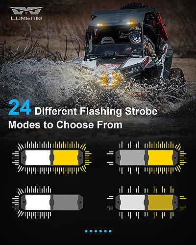 LUMENIX Grille Strobe Light Kits for Trucks, 12-LED Surface Mount Ultra Slim Emergency Hazard Warning Lights Head for Construction Vehicles Cars - White Amber - Image 4