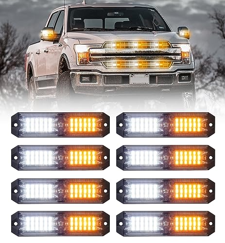LUMENIX Grille Strobe Light Kits for Trucks, 12-LED Surface Mount Ultra Slim Emergency Hazard Warning Lights Head for Construction Vehicles Cars - White Amber - Image 1