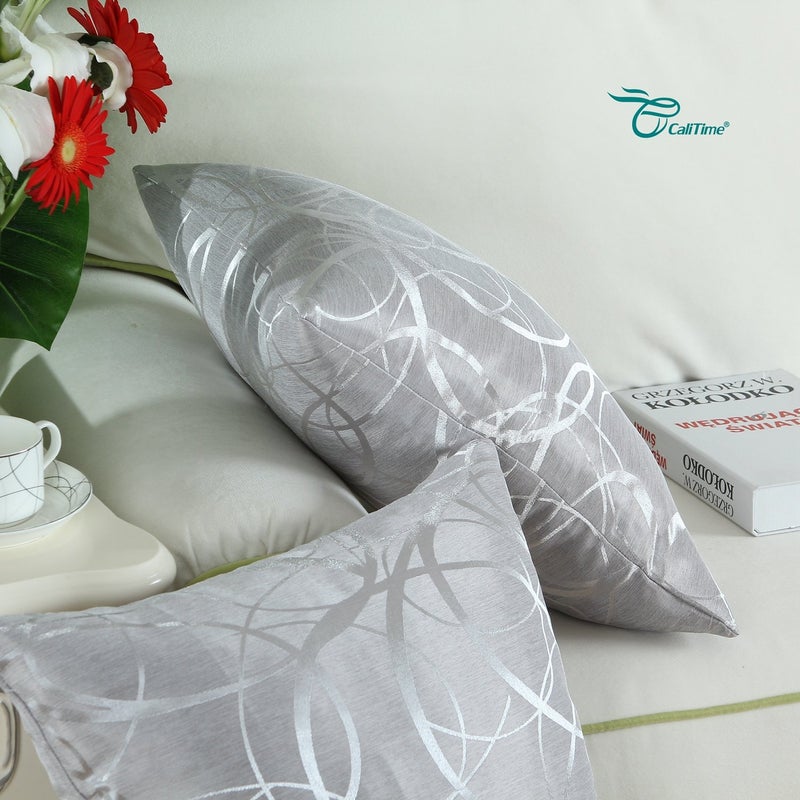 CaliTime CaliTime Throw Pillow Covers Pack of 2 Modern Shining & Dull Contrast Circles Rings Accent Geometric Cushion Cases Shells for Couch Sofa Home Decor 18 X 18 Inches Silver Gray  - Image 5