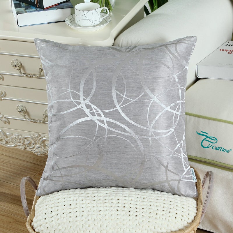 CaliTime CaliTime Throw Pillow Covers Pack of 2 Modern Shining & Dull Contrast Circles Rings Accent Geometric Cushion Cases Shells for Couch Sofa Home Decor 18 X 18 Inches Silver Gray  - Image 3