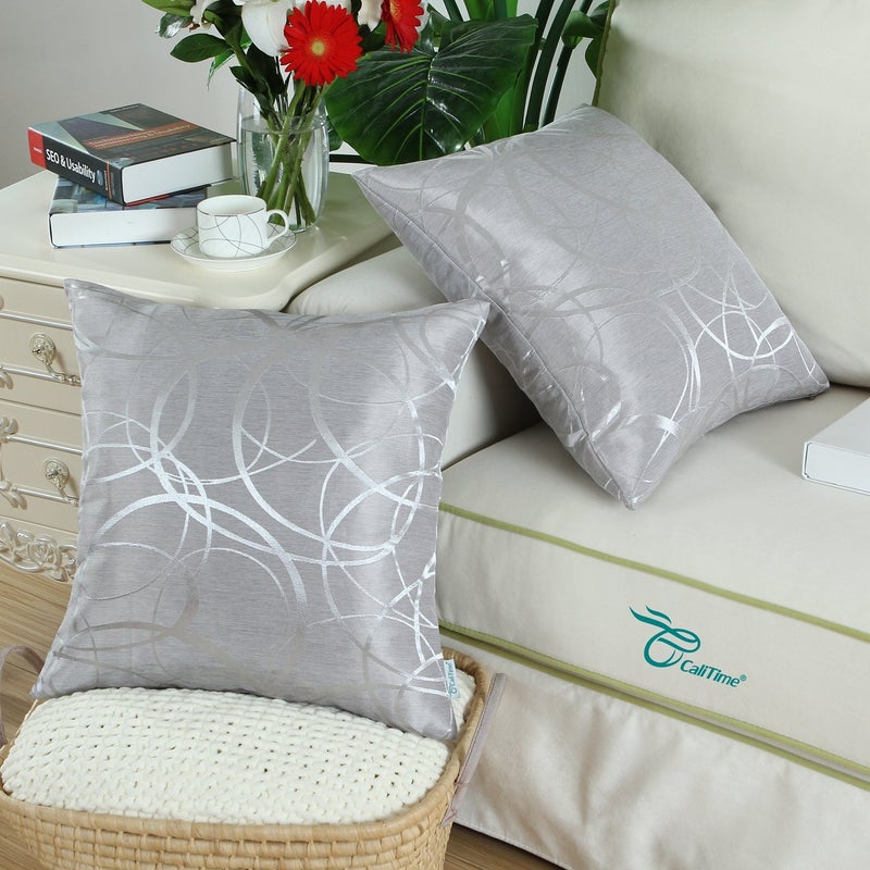 CaliTime CaliTime Throw Pillow Covers Pack of 2 Modern Shining & Dull Contrast Circles Rings Accent Geometric Cushion Cases Shells for Couch Sofa Home Decor 18 X 18 Inches Silver Gray  - Image 4