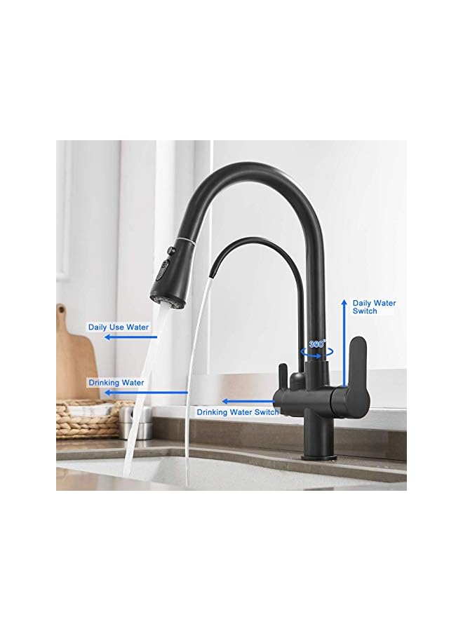 Commercial 3 in 1 Drinking Water Faucet, High Arc Water Filter Purifier Kitchen Faucets, Dual Handle Pull Out Kitchen Sink Faucet (Matte Black) - Image 5