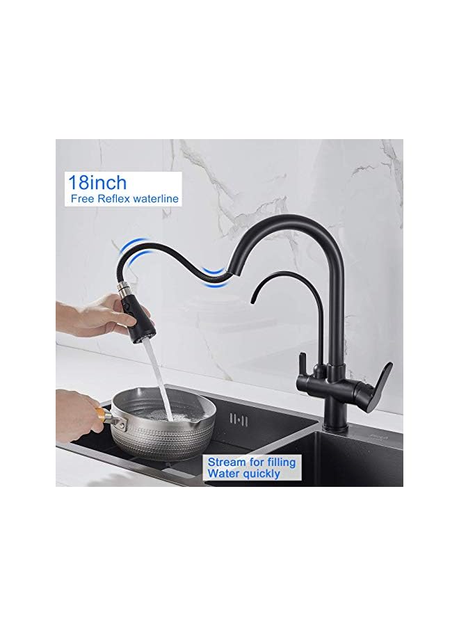 Commercial 3 in 1 Drinking Water Faucet, High Arc Water Filter Purifier Kitchen Faucets, Dual Handle Pull Out Kitchen Sink Faucet (Matte Black) - Image 3