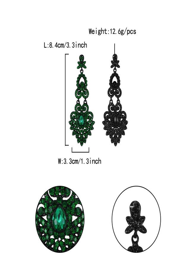 Flyonce Bridal Crystal Vintage Style Art Deco Chandelier Dangle Earrings for Women Green Black-Tone - Image 5