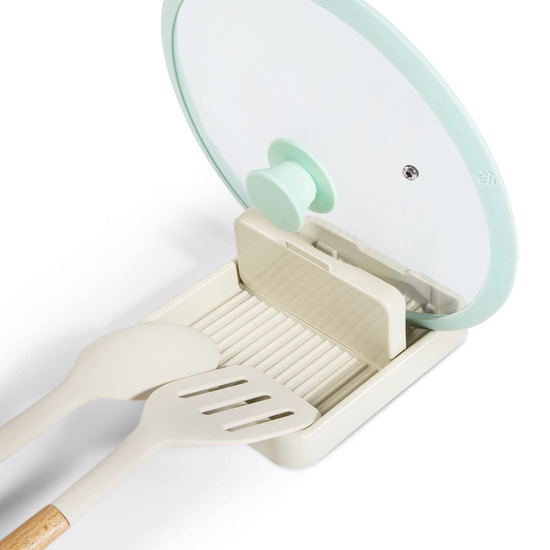 HUMUTA Spoon Rest with Pot Lid Holder For Stove Top Spoon Holder for Kitchen Counter Neat  DripFree While Cooking or Eating Perfect for Placing spoons pot lids Spatulas Utensils Ladle Tongs Beige 