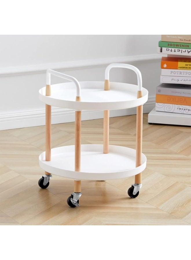 Coffee Table Sofa Side Snack Table Small Mobile Trolley with Multi-Layer Storage Shelves for Kitchen Living Room Bedroom Nightstand and Balcony (Round,ZDY-02-white ) - Image 1