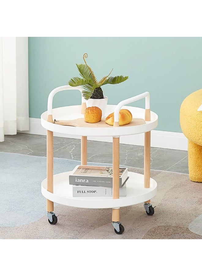 Coffee Table Sofa Side Snack Table Small Mobile Trolley with Multi-Layer Storage Shelves for Kitchen Living Room Bedroom Nightstand and Balcony (Round,ZDY-02-white ) - Image 2