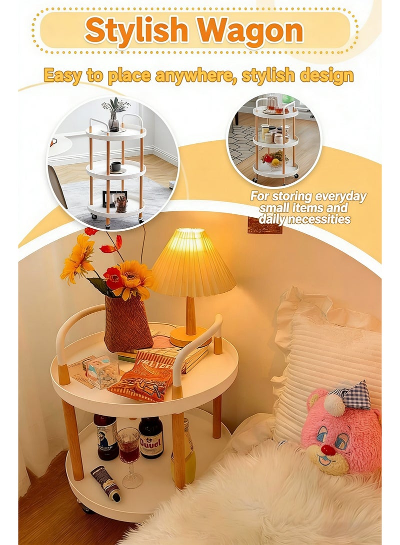 Coffee Table Sofa Side Snack Table Small Mobile Trolley with Multi-Layer Storage Shelves for Kitchen Living Room Bedroom Nightstand and Balcony (Round,ZDY-02-white ) - Image 5