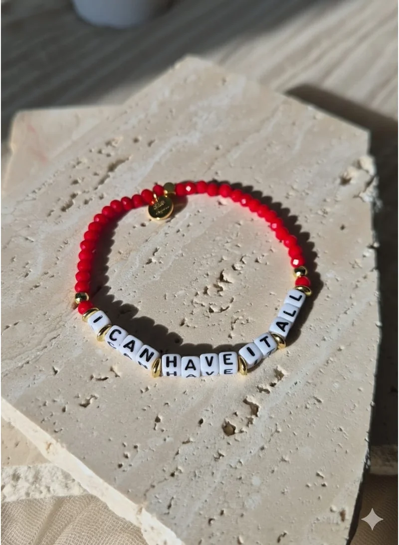 I CAN HAVE IT ALL Beads Bracelet – Handmade Crimson Red Beaded Bracelet with Gold Stainless Steel Beads