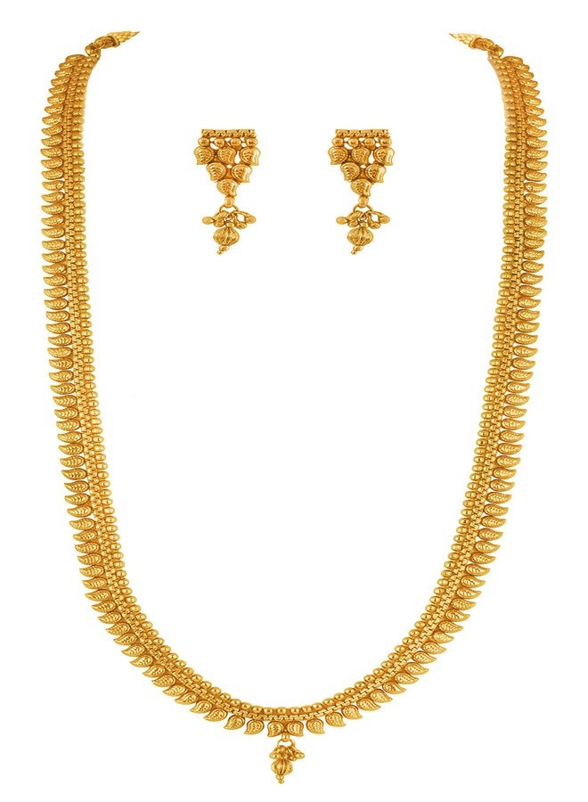 JFL - Jewellery for Less Traditional Ethnic One Gram Gold Plated Long Kairie Necklace & Earrings Set for Women and Girls,Valentine - Image 1
