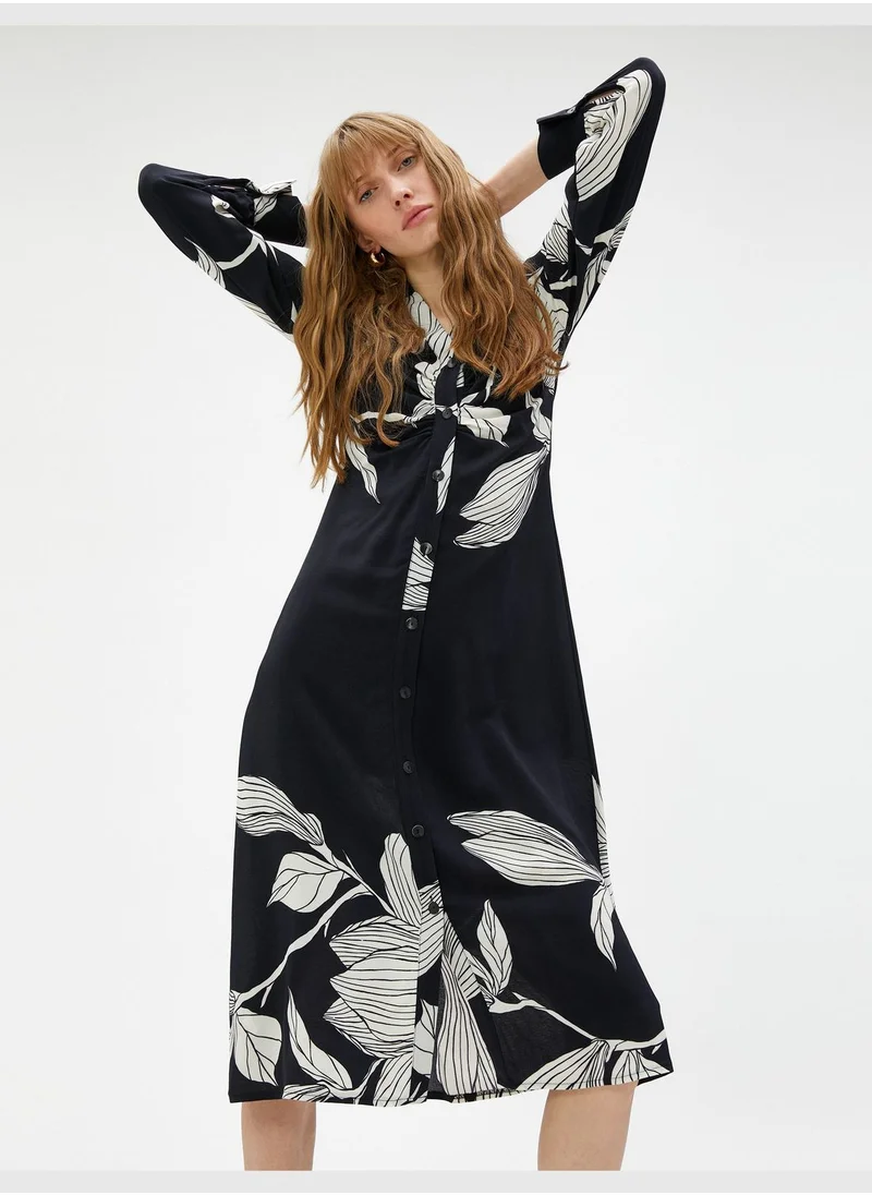 KOTON Floral Midi Shirt Dress