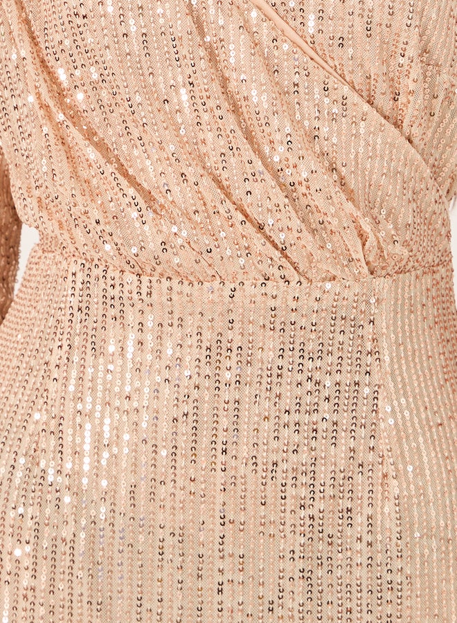 ستايلي فستان ميدي ضيق بأكمام طويلة مزين بالترتر - Image 4