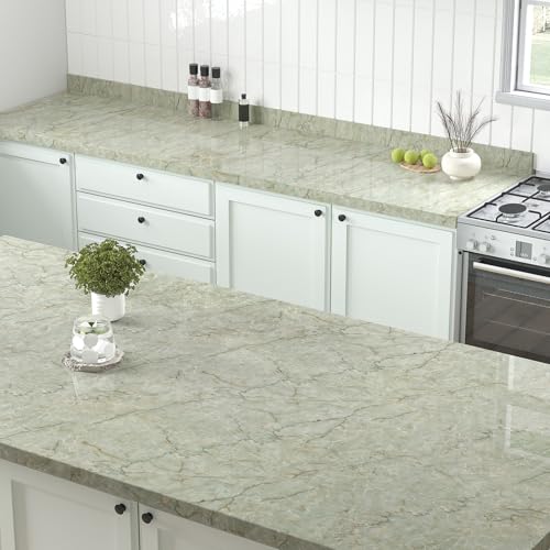 Wallderful Green Marble Contact Paper for Countertops Waterproof Green Gold Marble Wallpaper Peel and Stick Glossy Granite Contact Paper for Bathroom Kitchen Backsplash Cabinets Table Cyan Vinyl Decor - Image 4