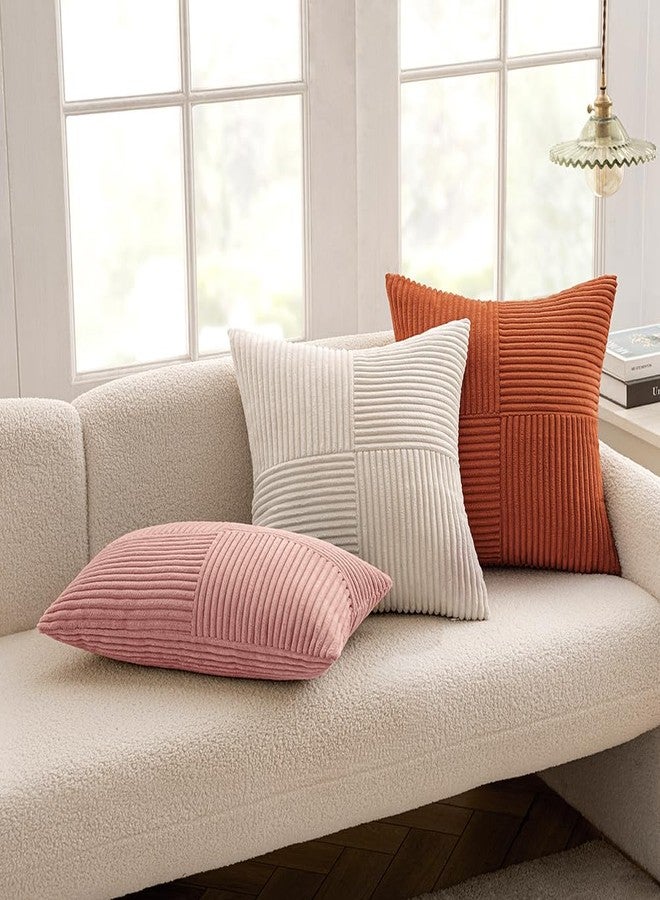 MIULEE Beige Decorative Throw Pillow Covers 18x18 Inch for Couch Bed Sofa Pack of 2 Boho Neutral Farmhouse Throw Pillows Soft Cross Corduroy Patchwork Textured Cushion Cases - Image 5