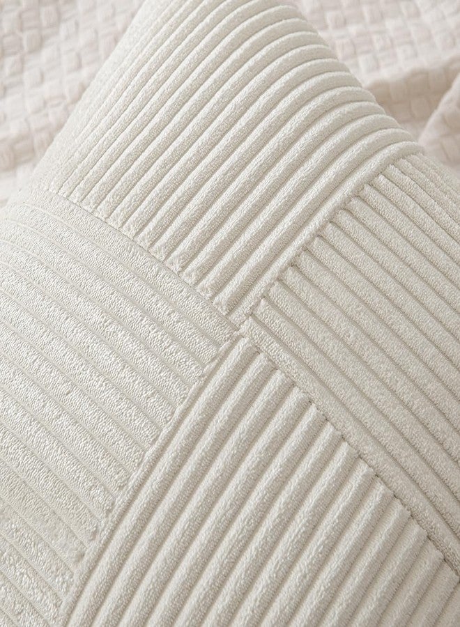 MIULEE Beige Decorative Throw Pillow Covers 18x18 Inch for Couch Bed Sofa Pack of 2 Boho Neutral Farmhouse Throw Pillows Soft Cross Corduroy Patchwork Textured Cushion Cases - Image 2