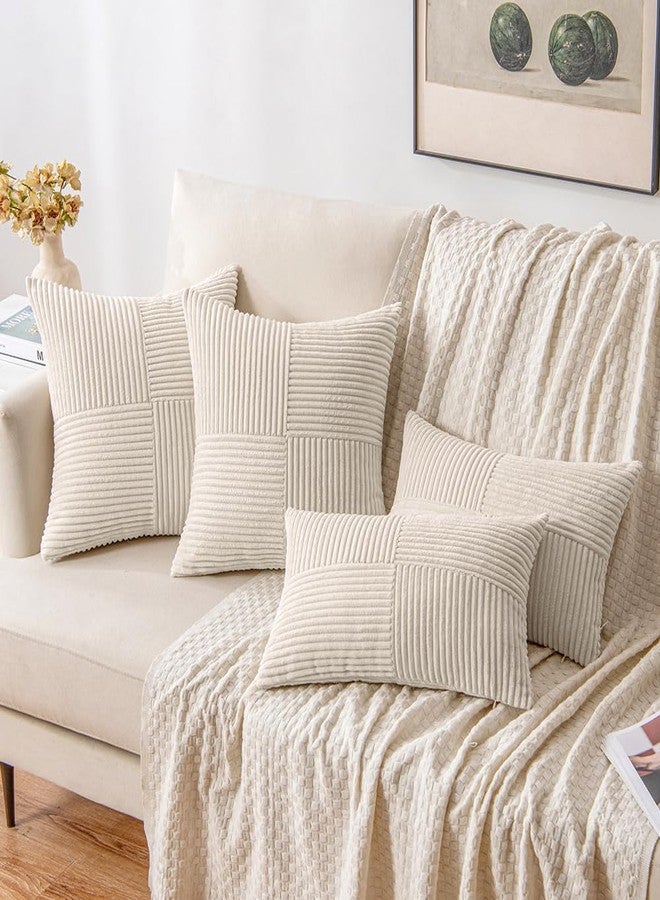 MIULEE Beige Decorative Throw Pillow Covers 18x18 Inch for Couch Bed Sofa Pack of 2 Boho Neutral Farmhouse Throw Pillows Soft Cross Corduroy Patchwork Textured Cushion Cases - Image 4