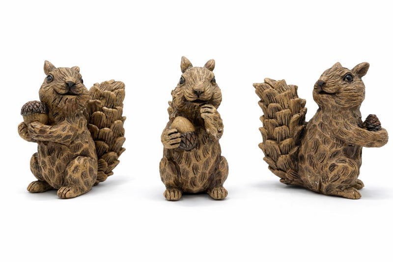 iStatue Set of 3 Resin Squirrel Figurines, Hand-Painted Woodland Animal Decor, Nature-Inspired Tabletop Statues for Home, Garden, Shelf & Gift for Women Mom Dad Girl Boy (Small) - Image 1