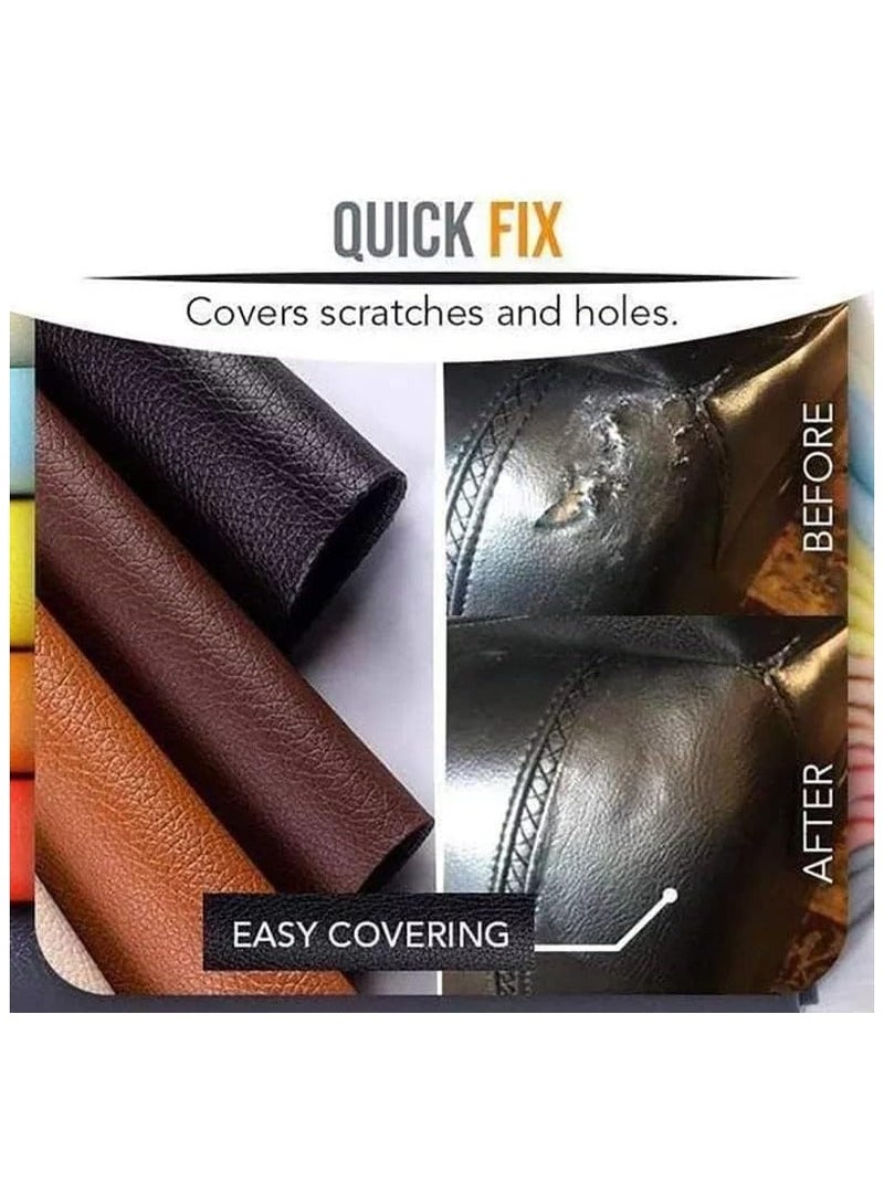 رقعة جلدية، ناعمة الملمس، ذاتية اللصق، طقم إصلاح جلدي للأرائك، مقاعد السيارات، الأثاث، الكراسي، وشريط لاصق جلدي (مقاس 30 سم × 20 سم) (قطعتان) (بني) - Image 3