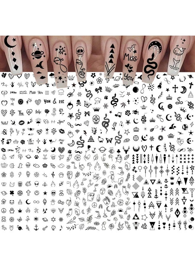 Bilizar 6 Sheets Selfadhesive Snake Heart Moon Star Nail Art Sticker Decals Abstract Lady Face Nail Stickers For Women Diy Manicure Decorations Geometric Triangle Arrow Nail Decals Accessories Tip - Image 1