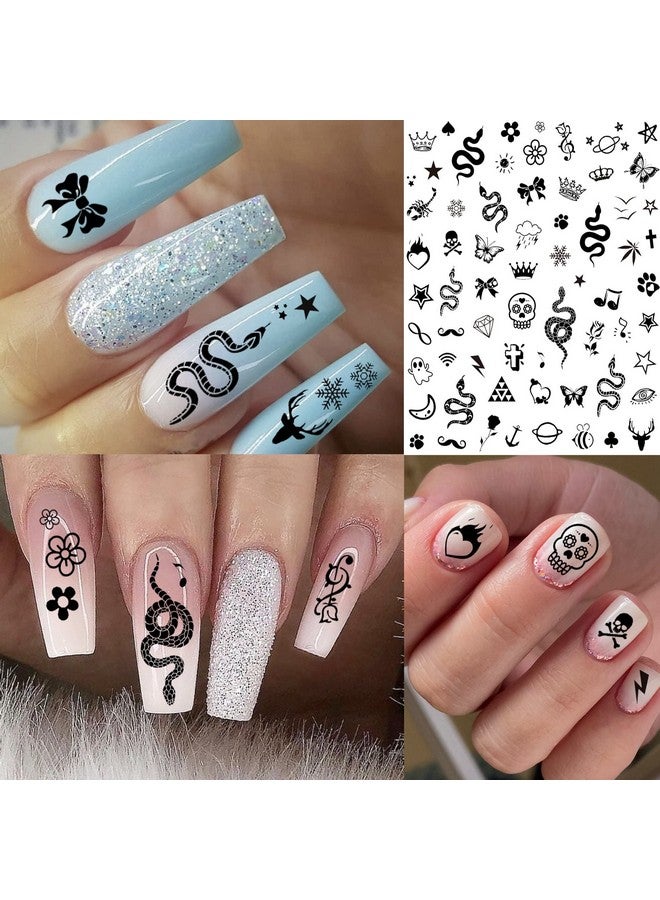 Bilizar 6 Sheets Selfadhesive Snake Heart Moon Star Nail Art Sticker Decals Abstract Lady Face Nail Stickers For Women Diy Manicure Decorations Geometric Triangle Arrow Nail Decals Accessories Tip - Image 3