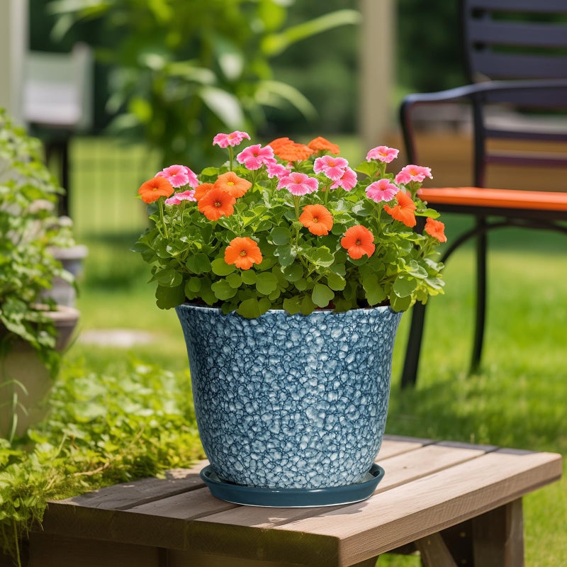 SUNPOTFOR Ceramic Plant Pots - 12 Inch Pots for Plants Indoor Outdoor, Large Round Planter with Drainage Hole and Saucer, Modern Decorative Planters, Garden House Decor, House Warming Gifts, Blue - Image 4