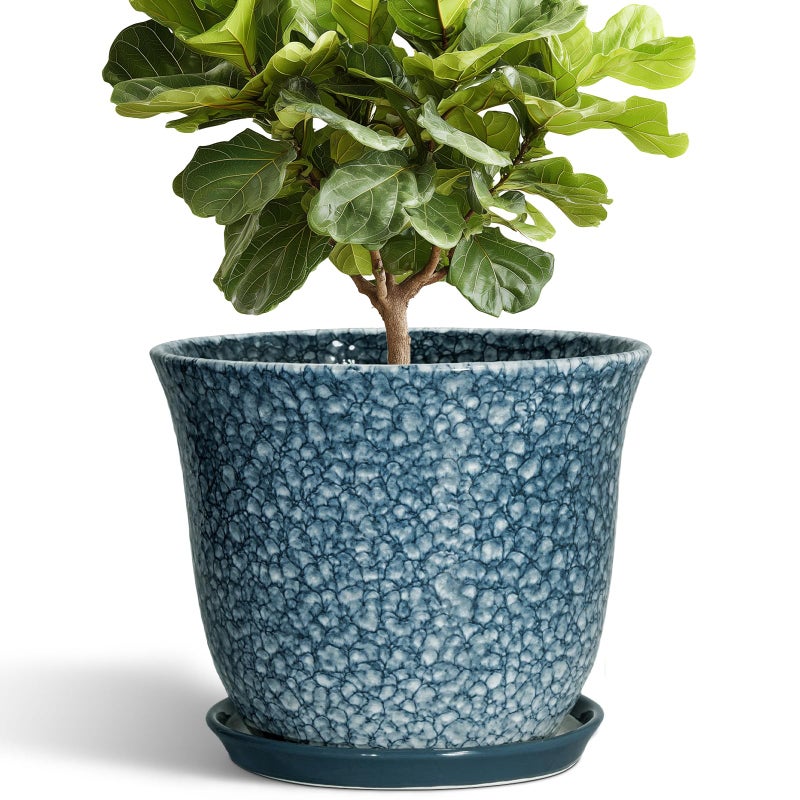 SUNPOTFOR Ceramic Plant Pots - 12 Inch Pots for Plants Indoor Outdoor, Large Round Planter with Drainage Hole and Saucer, Modern Decorative Planters, Garden House Decor, House Warming Gifts, Blue - Image 1