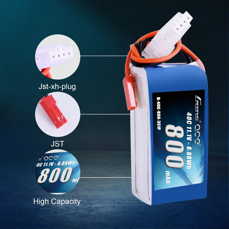 Gens ace Gens ace 3S 800mAh 11.1V 40C LiPo Battery Pack with JST Plug for 200 250 Heli 800mm Warbirds Eflite Blade CP CP Pro Helicopter Compare to E-flite EFLB8003SJ30  - Image 3