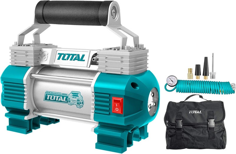 TOTAL Portable Air Compressor TTAC2506, 12V, 120 PSI, 45L/min, with Work Light and Accessories