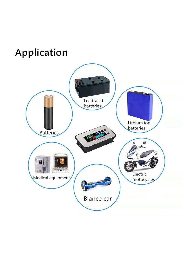 Battery Monitor 12V 24V 36V 48V 60V 72V Voltage Monitor Digital Battery Capacity Tester Percentage Level Voltage Temperature Switch Meter Gauge with Buzzer Alarm - Image 3