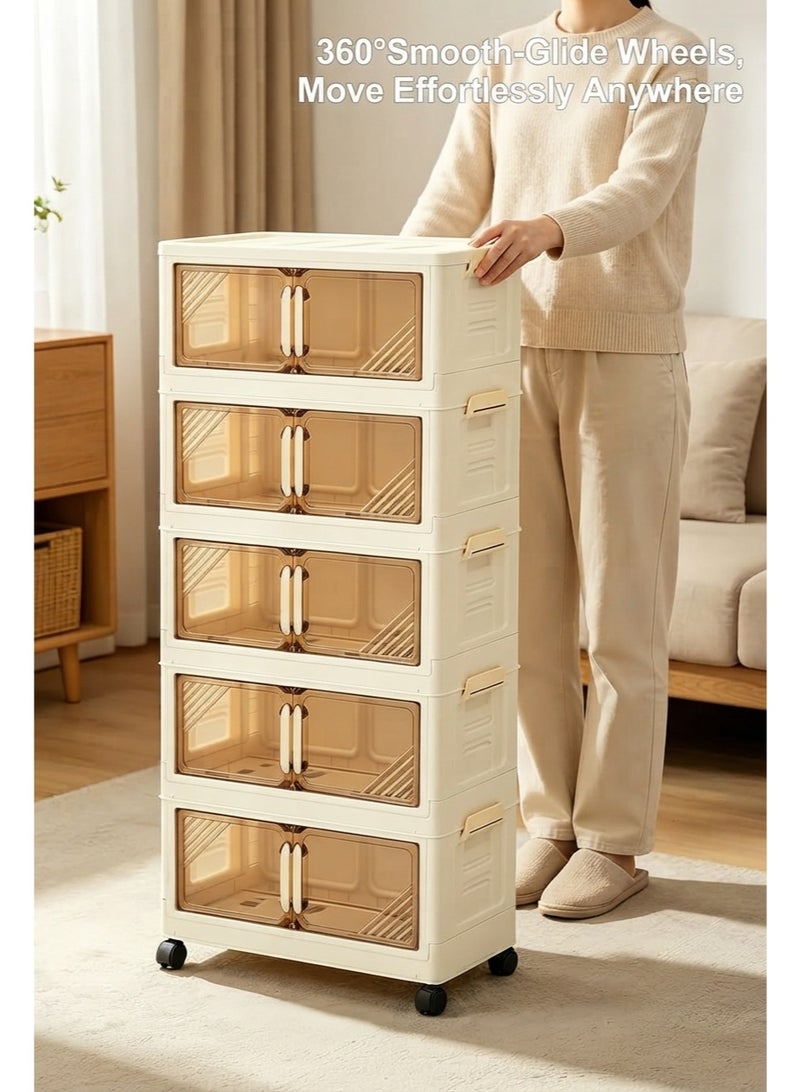 BLOOMING TIME Portable Foldable Wardrobe Closet with Hanging Rod, Large Clothes Storage Cabinet with Doors, Dustproof Freestanding Clothing Organizer, Stackable Portable Closet for Bedroom, Apartment, Dorm, 50 x 26x123 cm - Image 5