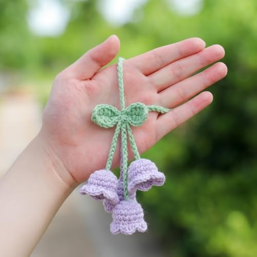 BSMTEBN Lily Flower Handmade Knitted Car Mirror Hanging Accessories, Rear Riew Mirror Accessories Car Decorations for Women Men - Image 4