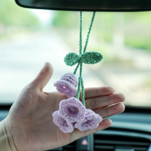BSMTEBN Lily Flower Handmade Knitted Car Mirror Hanging Accessories, Rear Riew Mirror Accessories Car Decorations for Women Men - Image 5