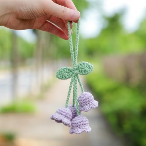 BSMTEBN Lily Flower Handmade Knitted Car Mirror Hanging Accessories, Rear Riew Mirror Accessories Car Decorations for Women Men - Image 2