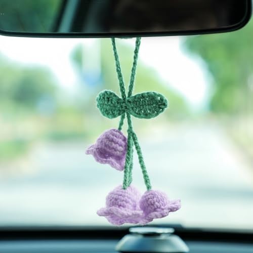 BSMTEBN Lily Flower Handmade Knitted Car Mirror Hanging Accessories, Rear Riew Mirror Accessories Car Decorations for Women Men - Image 3
