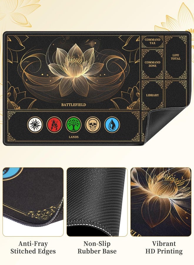 ان اي هوم سجادة لعب NiHome متوافقة مع لعبة MTG Magic The Gathering، مقاس 24 × 14 بوصة - قاعدة مطاطية مانعة للانزلاق، حواف مخيطة، مناطق مخصصة للبطاقات، وغطاء تخزين واقٍ (بنمط زهرة اللوتس). - Image 3