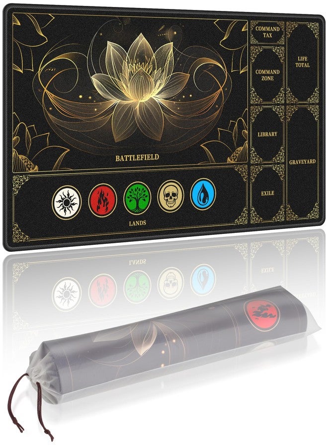 ان اي هوم سجادة لعب NiHome متوافقة مع لعبة MTG Magic The Gathering، مقاس 24 × 14 بوصة - قاعدة مطاطية مانعة للانزلاق، حواف مخيطة، مناطق مخصصة للبطاقات، وغطاء تخزين واقٍ (بنمط زهرة اللوتس). - Image 1